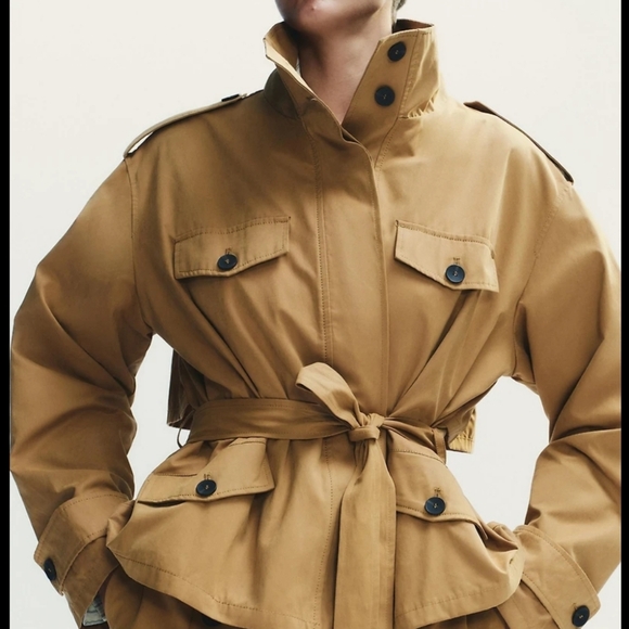 Zara Jackets & Blazers - ZARA Cropped Trench Coat Belted Large